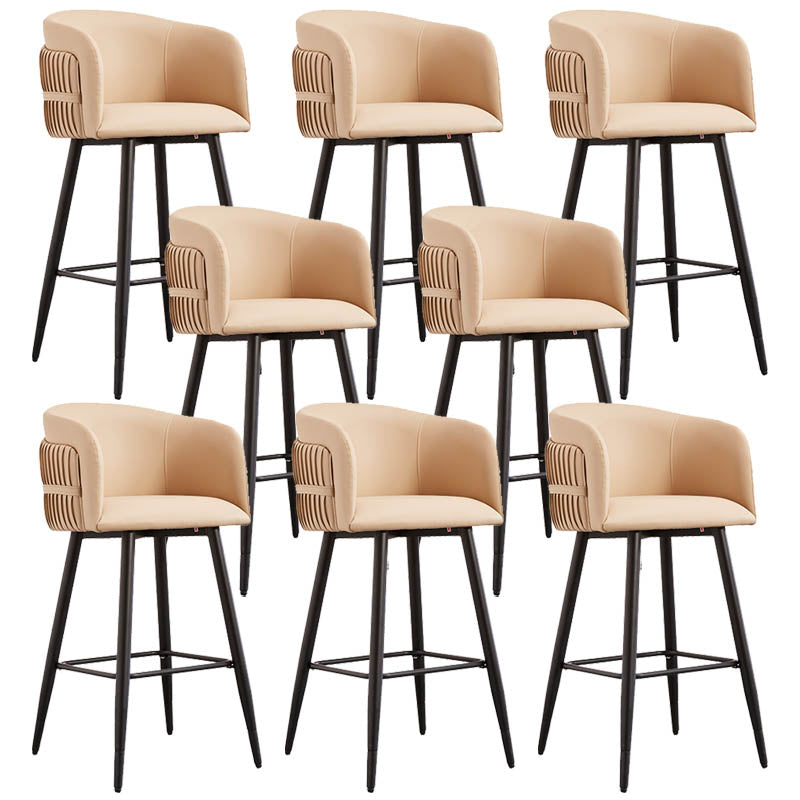 Contemporary Backrest Counter Stool with Leather Cushion and Metal Base