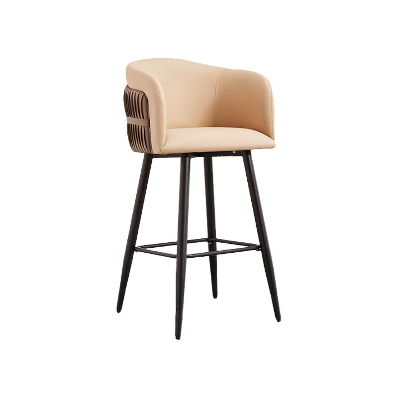 Contemporary Backrest Counter Stool with Leather Cushion and Metal Base