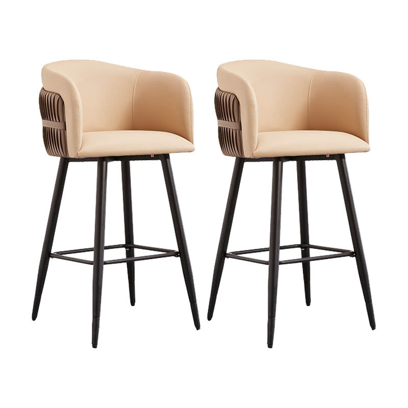 Contemporary Backrest Counter Stool with Leather Cushion and Metal Base