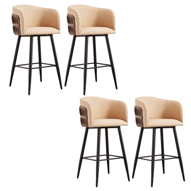 Contemporary Backrest Counter Stool with Leather Cushion and Metal Base