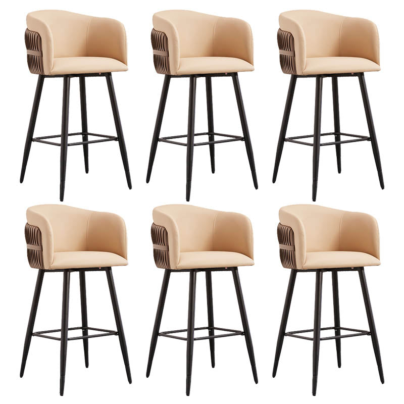 Contemporary Backrest Counter Stool with Leather Cushion and Metal Base