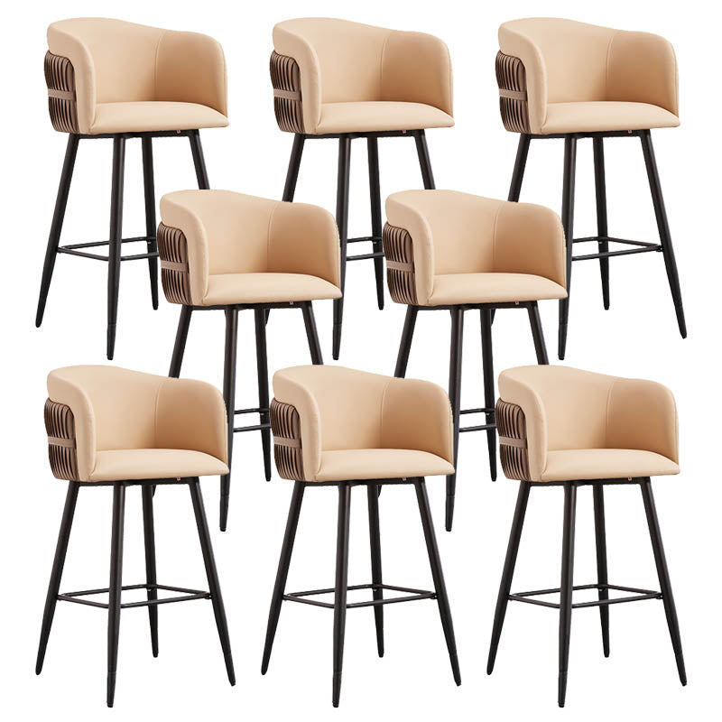 Contemporary Backrest Counter Stool with Leather Cushion and Metal Base