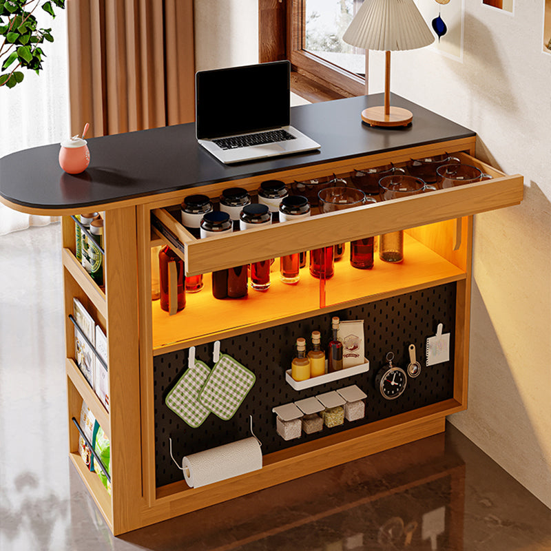 Black Stone Free Form Kitchen Island Table with Pine Wood Base