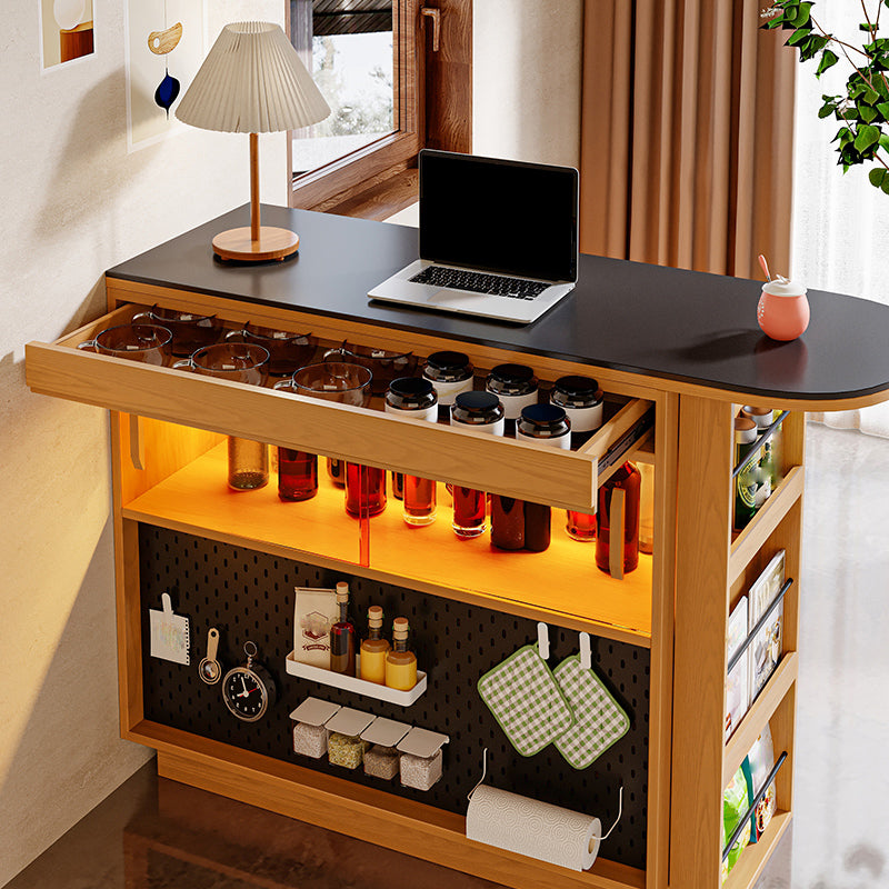 Black Stone Free Form Kitchen Island Table with Pine Wood Base