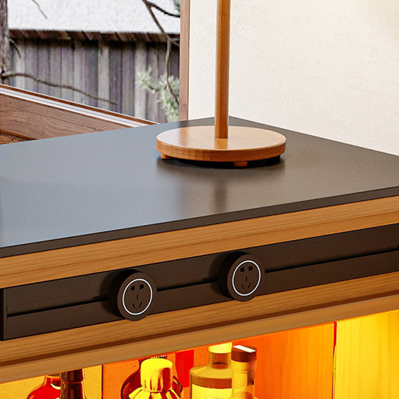 Black Stone Free Form Kitchen Island Table with Pine Wood Base