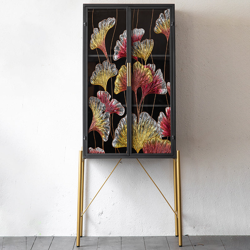 Traditional Wooden China Cabinet Glass Doors Display Stand with Doors