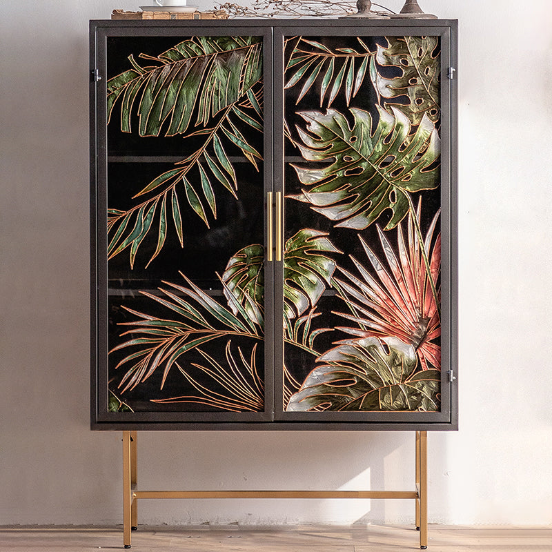 Traditional Wooden China Cabinet Glass Doors Display Stand with Doors