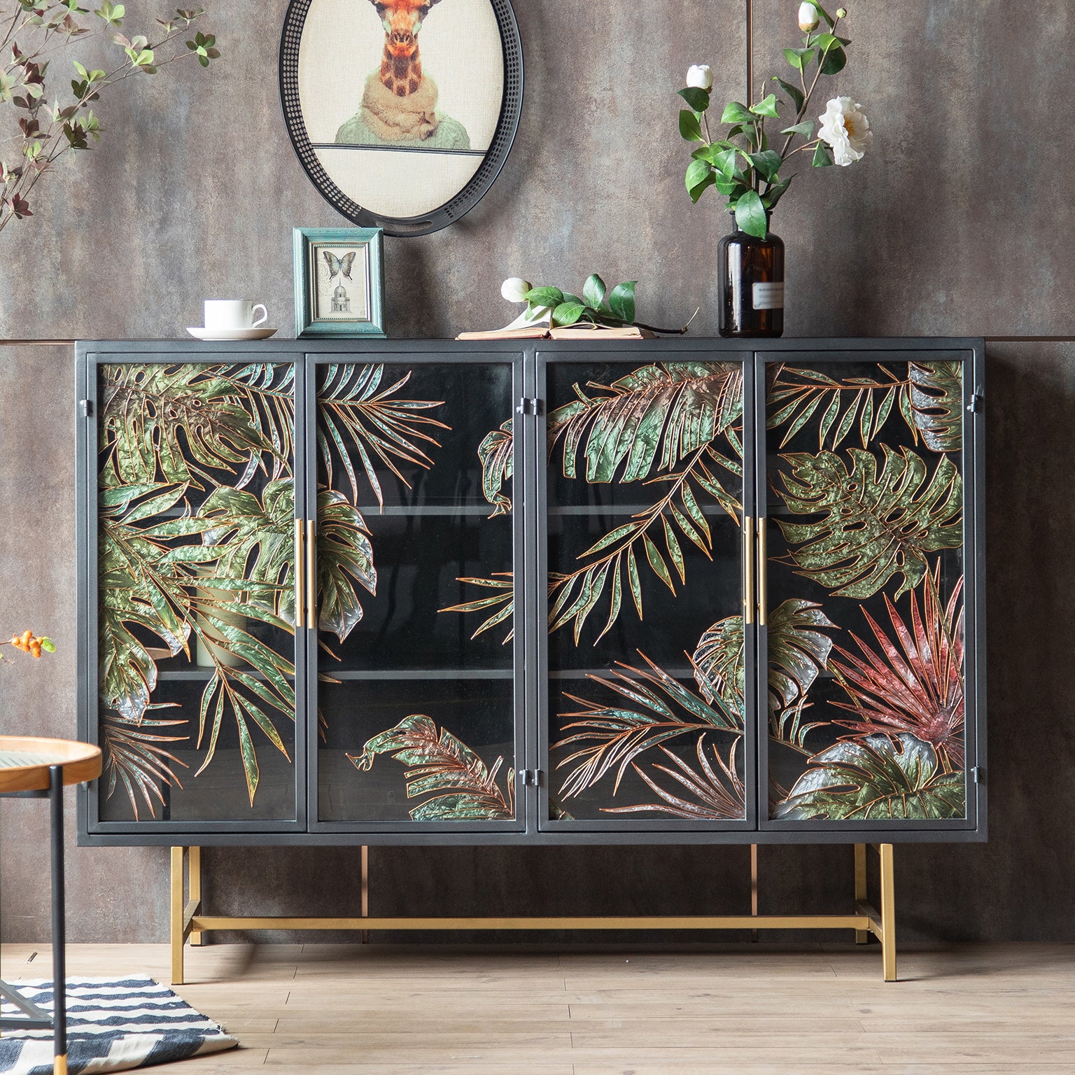 Traditional Wooden China Cabinet Glass Doors Display Stand with Doors