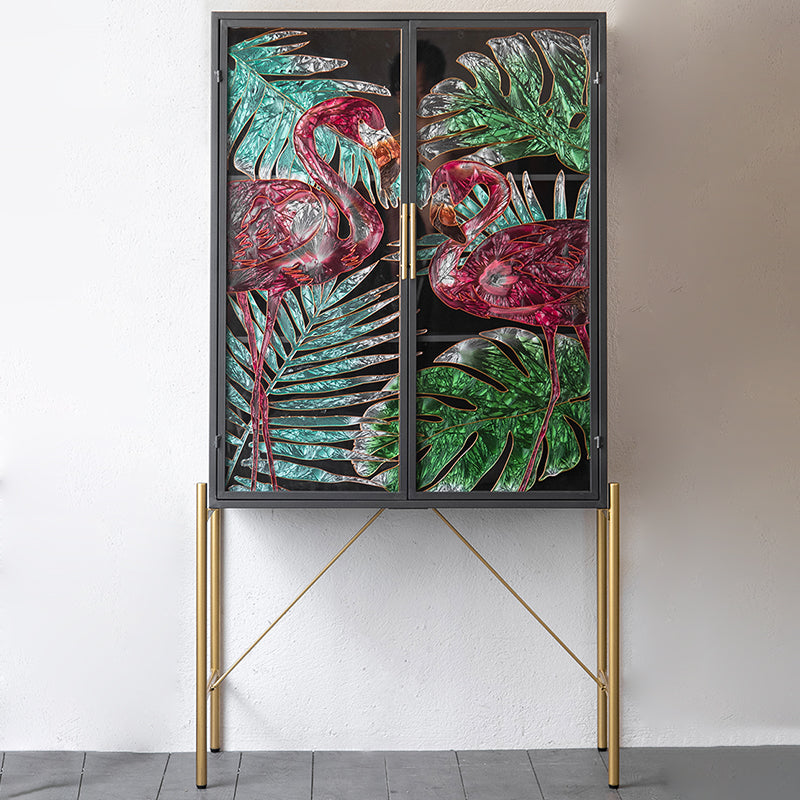 Traditional Wooden China Cabinet Glass Doors Display Stand with Doors