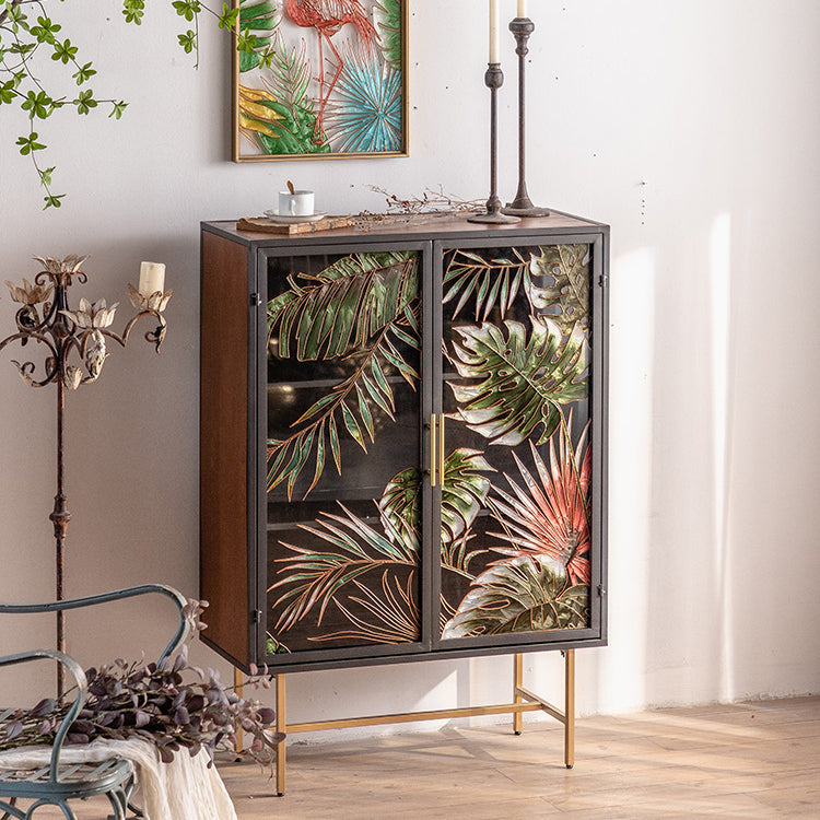 Traditional Wooden China Cabinet Glass Doors Display Stand with Doors