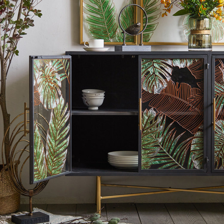 Traditional Wooden China Cabinet Glass Doors Display Stand with Doors