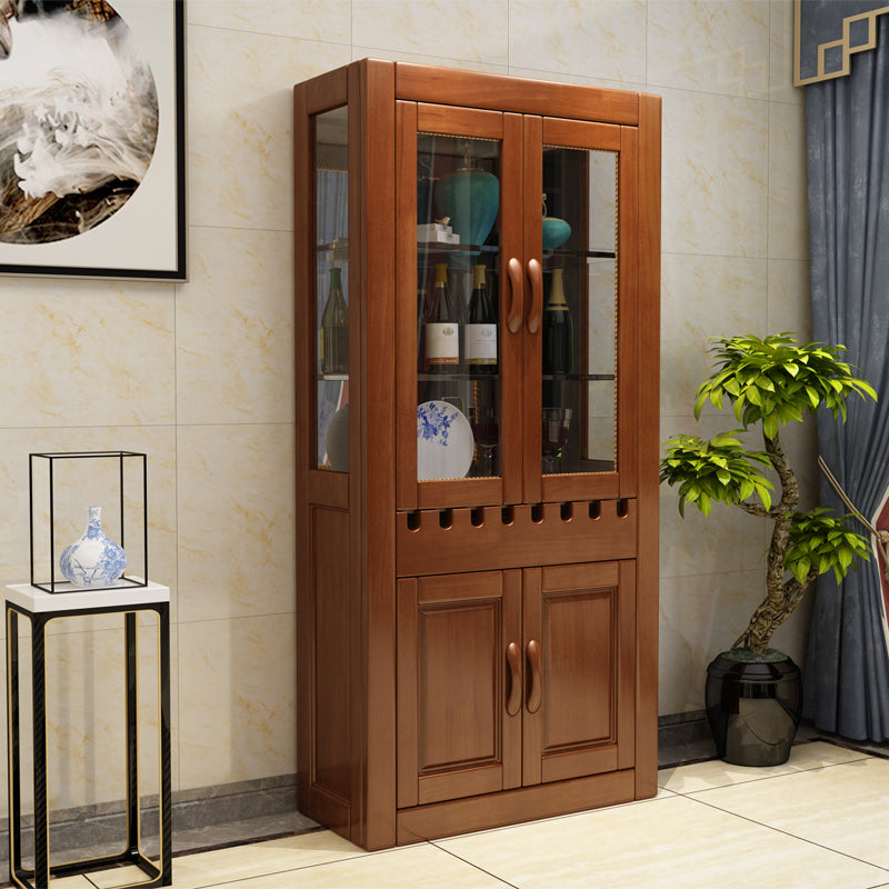 Mid-Century Modern Floor Solid Wood Wine Bottle & Glass Rack