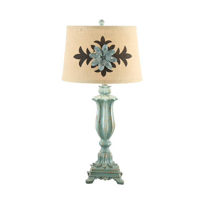 Blue à une seule bulbe lampe à la lampe à motifs de fleur à motifs tissu rond de nuit stand Light