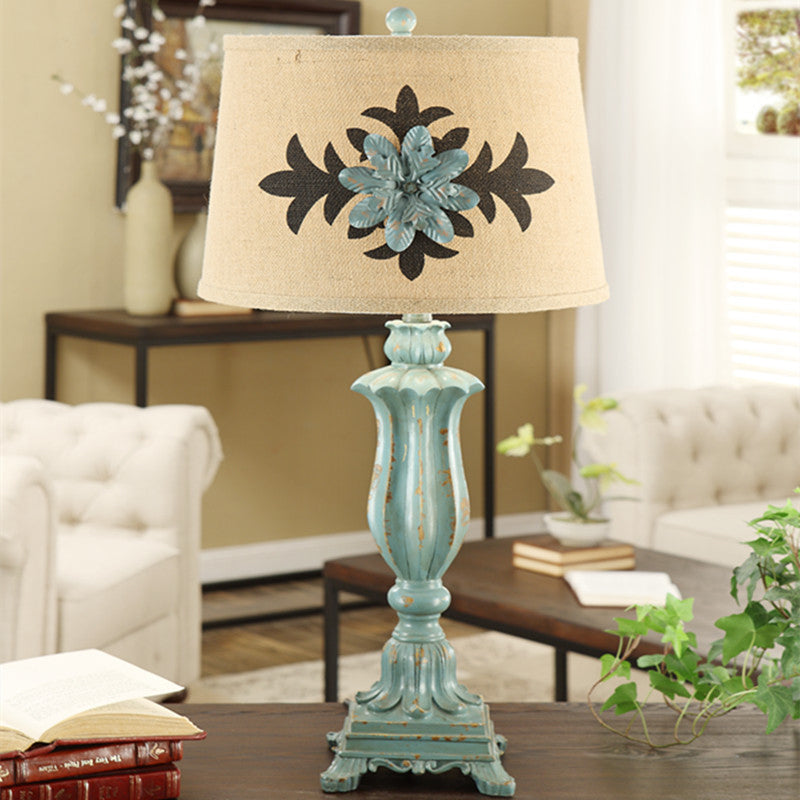 Blue à une seule bulbe lampe à la lampe à motifs de fleur à motifs tissu rond de nuit stand Light