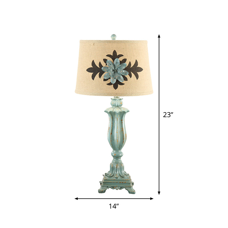 Blue à une seule bulbe lampe à la lampe à motifs de fleur à motifs tissu rond de nuit stand Light