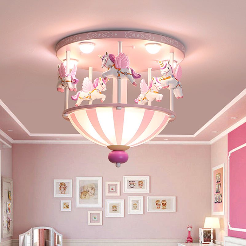Plafonnier Merry-Go-Round pour enfants en résine, 5 ampoules, éclairage encastré pour chambre à coucher, rose/bleu
