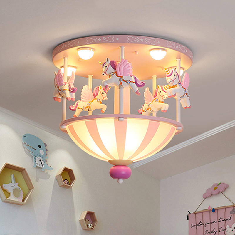 Plafonnier Merry-Go-Round pour enfants en résine, 5 ampoules, éclairage encastré pour chambre à coucher, rose/bleu
