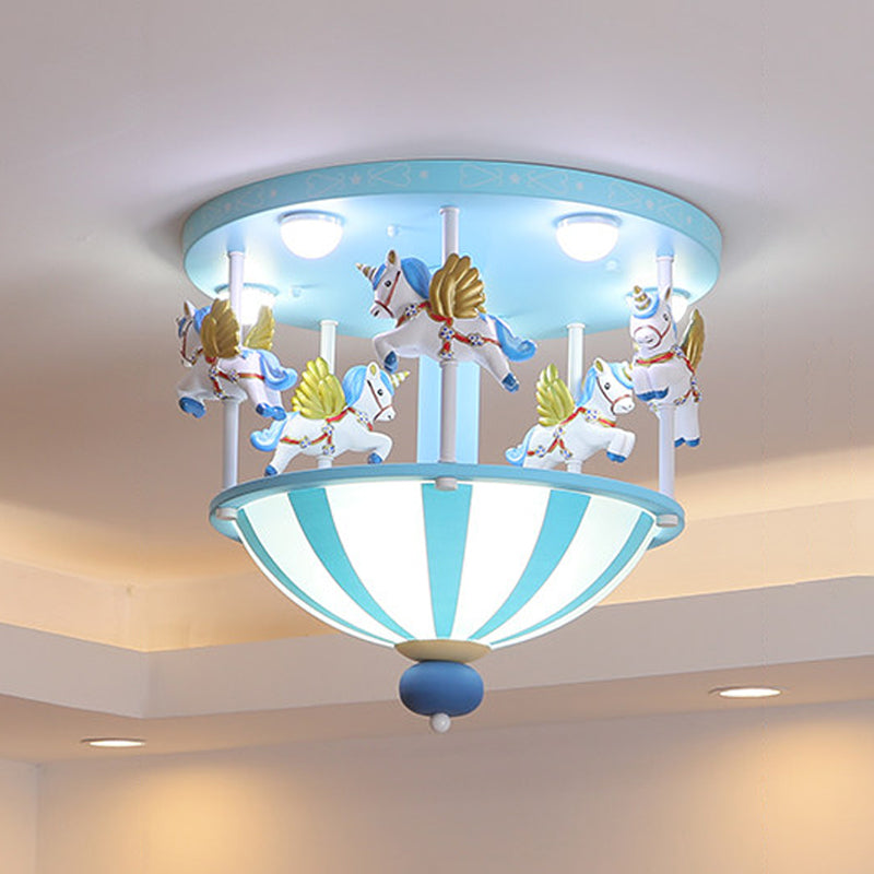 Plafonnier Merry-Go-Round pour enfants en résine, 5 ampoules, éclairage encastré pour chambre à coucher, rose/bleu