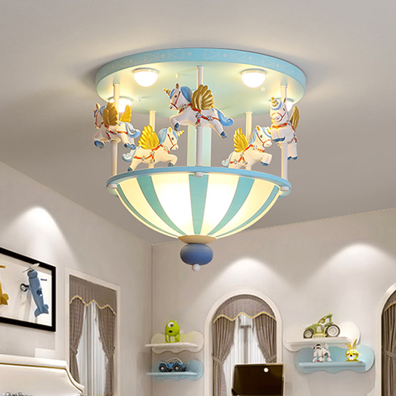 Plafonnier Merry-Go-Round pour enfants en résine, 5 ampoules, éclairage encastré pour chambre à coucher, rose/bleu