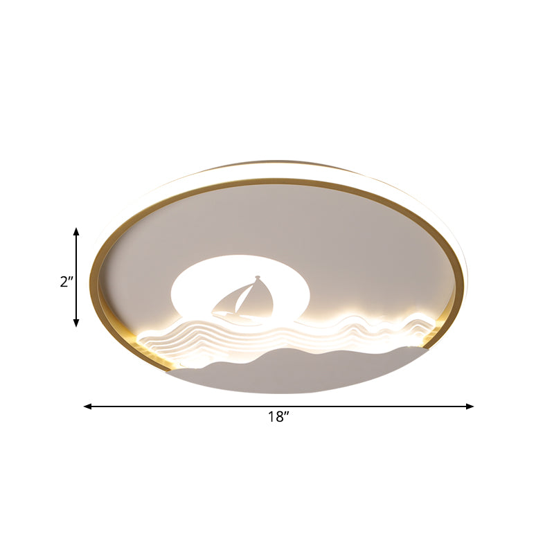 Ultrathin Aluminium Flush Mount Verlichting Kids White LED Plafond Armatuur met Boot Zeilen in zee patroon, Warm/Wit Licht