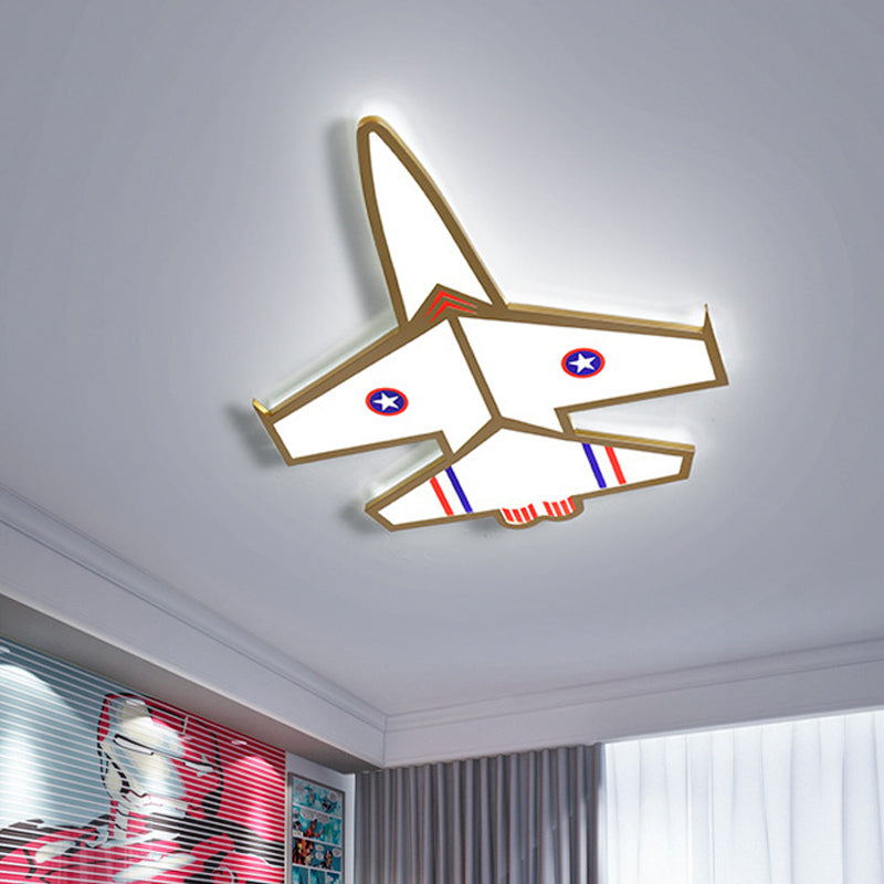 Gold Jet Thin Flush Mounted Ceiling Light Kid Acrylic LED Flushmount Lighting for Boy's Bedroom, Warm/White Light