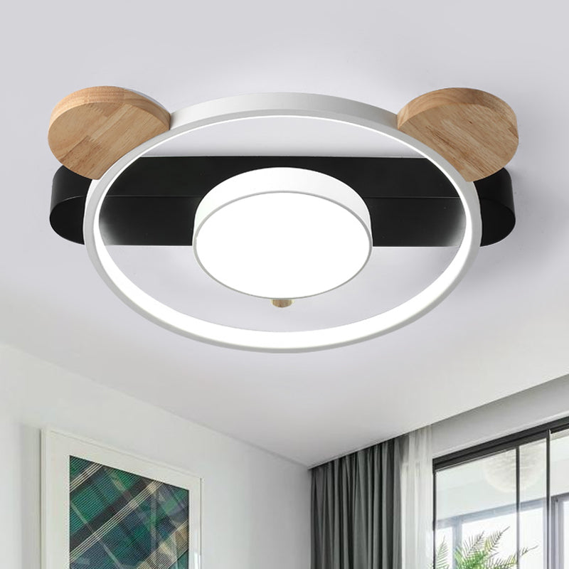 Acrylic Bear Design Ceiling Flush Light Cartoon White/Green-Wood LED Flush Mount Lighting Fixture