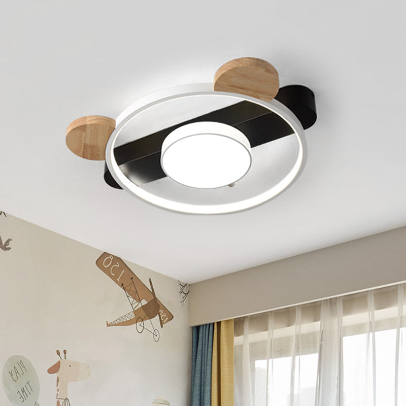 Acrylic Bear Design Ceiling Flush Light Cartoon White/Green-Wood LED Flush Mount Lighting Fixture