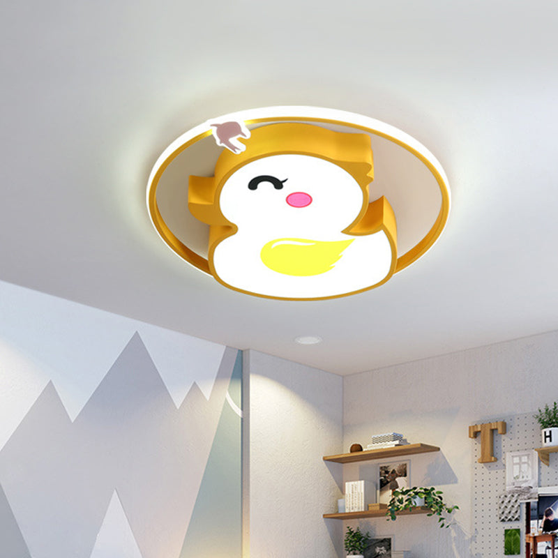 Cartoon LED Plafond Flush Mount Geel Vrolijke Eend Flushmount Verlichting met Acryl