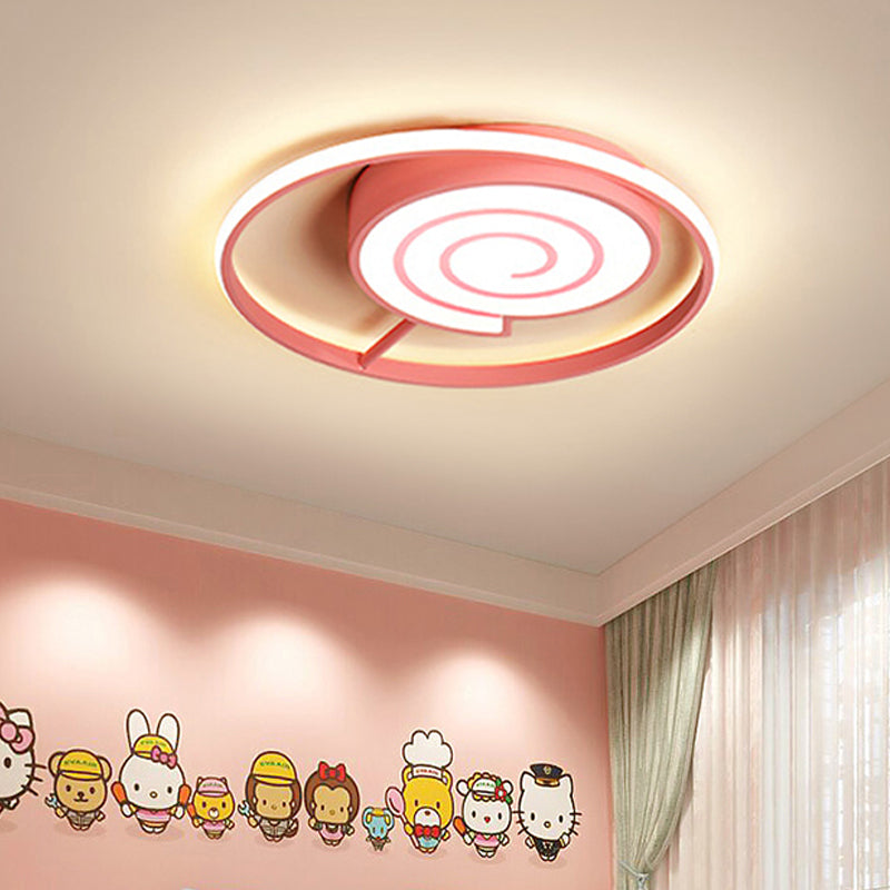 Kids Lolly Candy Ceiling Flush Light Iron Kids Room LED Flush-Mount Light Fixture in Pink