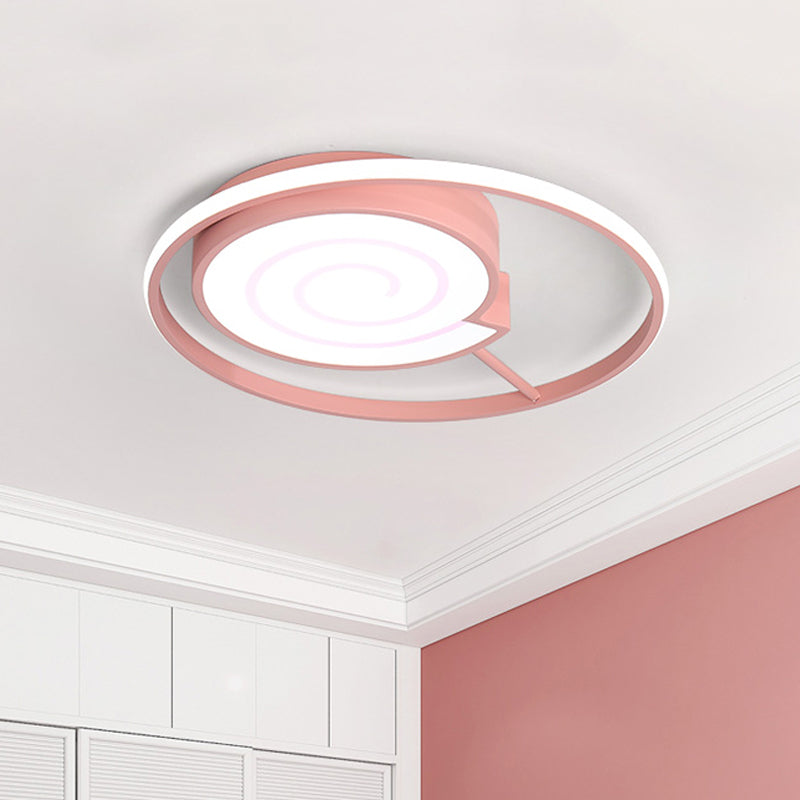 Kids Lolly Candy Ceiling Flush Light Iron Kids Room LED Flush-Mount Light Fixture in Pink