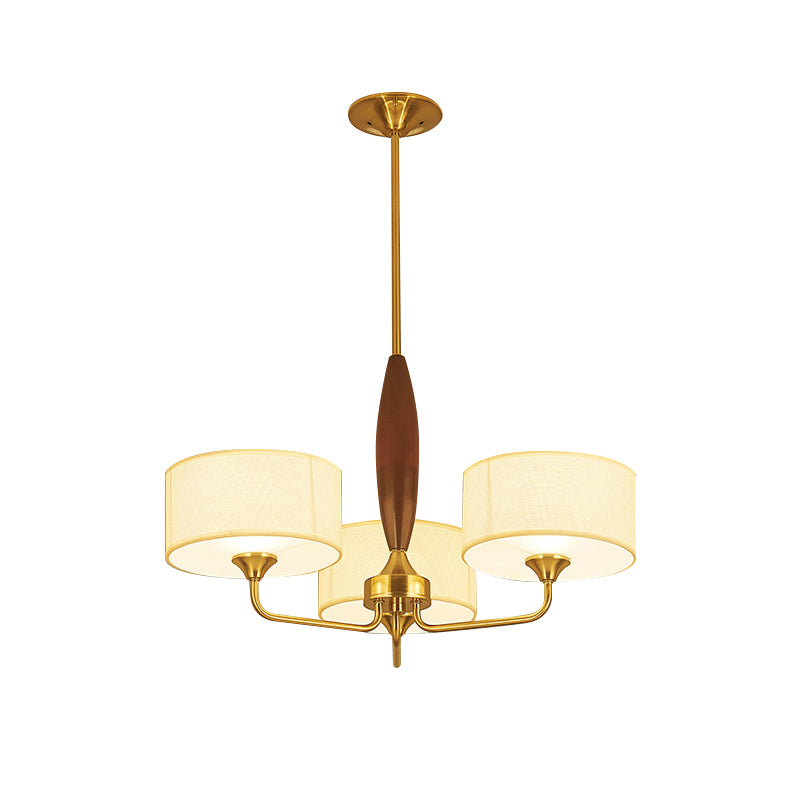 3/5-Bulb Drop Pendant Countryside Bedroom Chandelier Lamp with Drum Fabric Shade in White