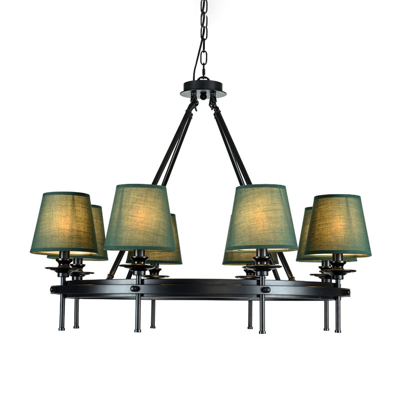 8 lampadario Circolo lampada a sospensione Circolo RETRO Green Metal Affermazione del soffitto con tonalità in tessuto conico