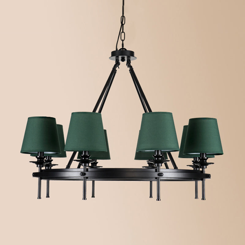 8 lampadario Circolo lampada a sospensione Circolo RETRO Green Metal Affermazione del soffitto con tonalità in tessuto conico