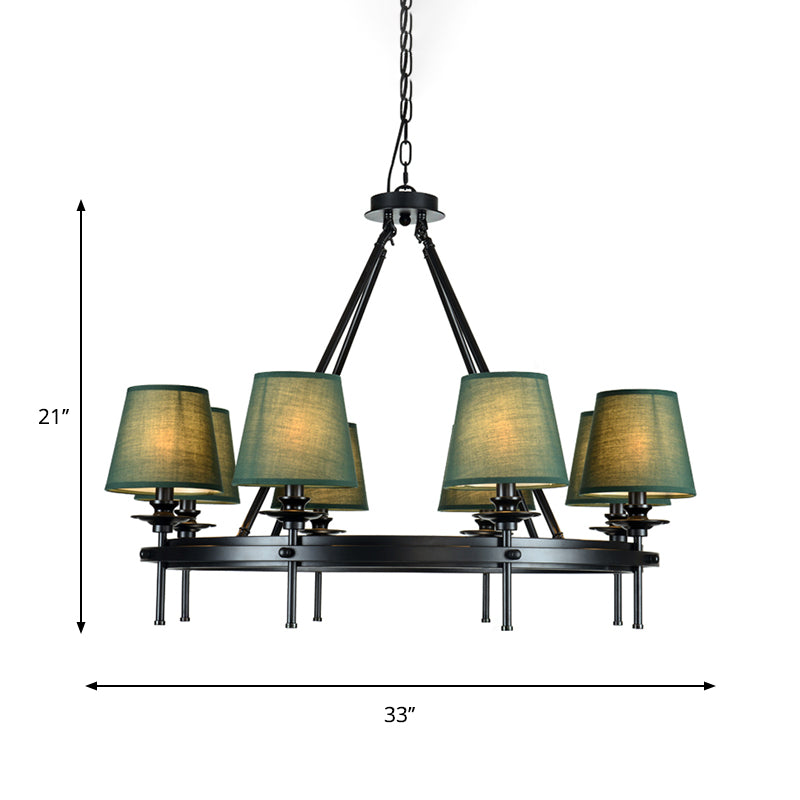 8 lampadario Circolo lampada a sospensione Circolo RETRO Green Metal Affermazione del soffitto con tonalità in tessuto conico