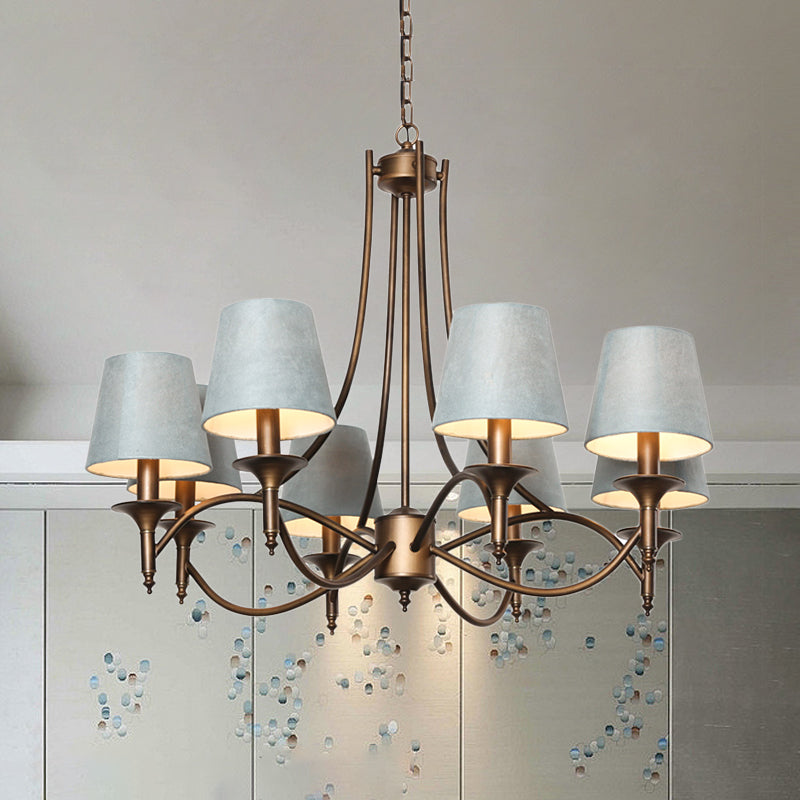 Tapered Fabric Pendant Light Kit Rustic 3/8-Light Living Room Hanging Chandelier in Blue