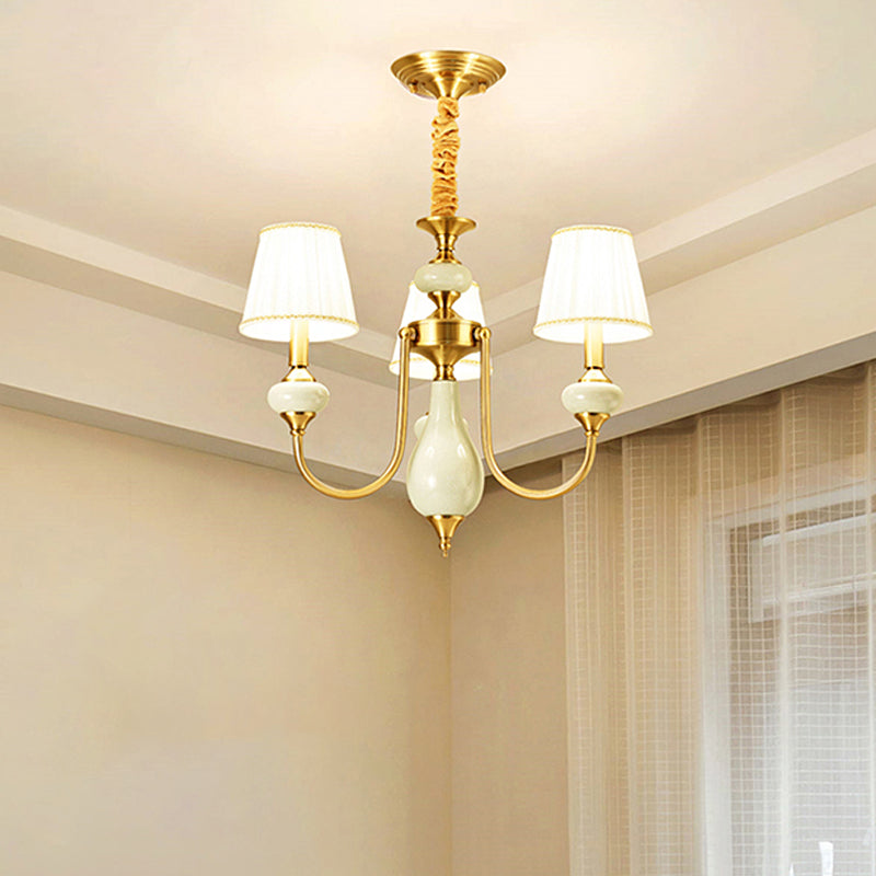 Cono sala da pranzo lampada lampada in campagna tessuto 3/6 luci a 6 luci di illuminazione a sospensione in ottone