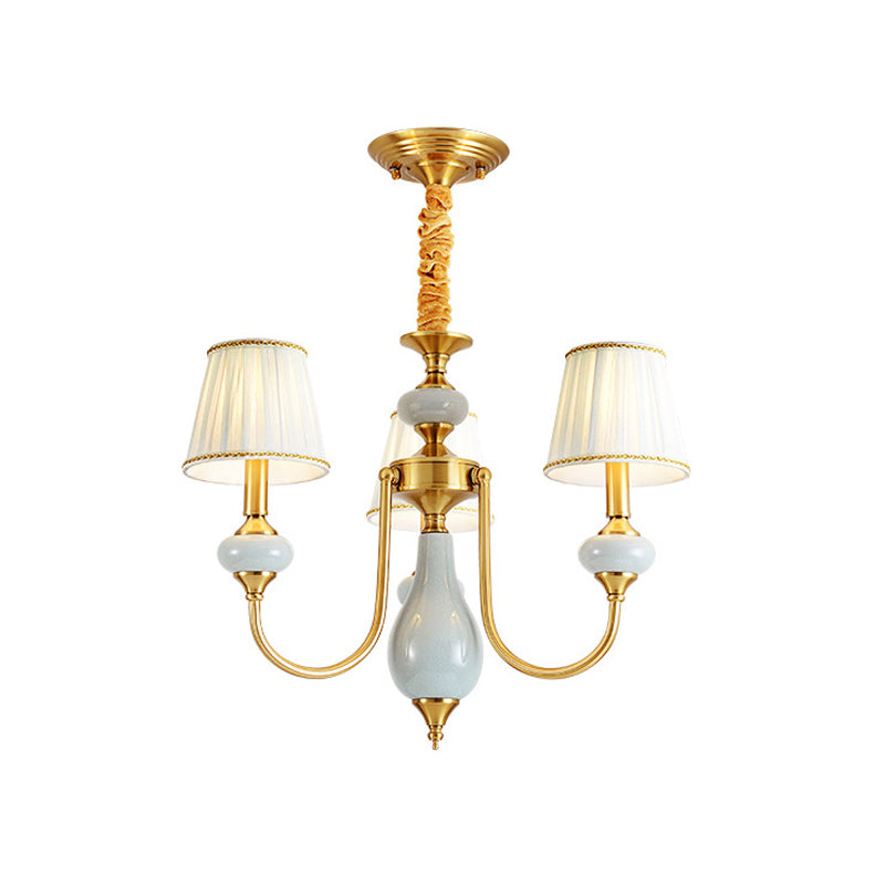 Cono sala da pranzo lampada lampada in campagna tessuto 3/6 luci a 6 luci di illuminazione a sospensione in ottone