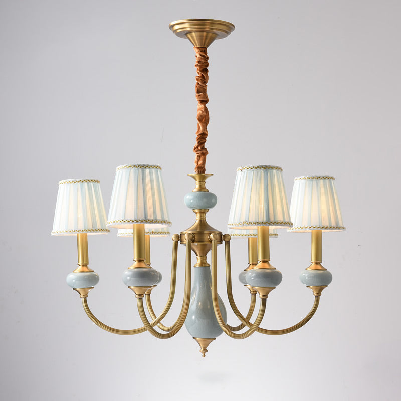 Cono sala da pranzo lampada lampada in campagna tessuto 3/6 luci a 6 luci di illuminazione a sospensione in ottone