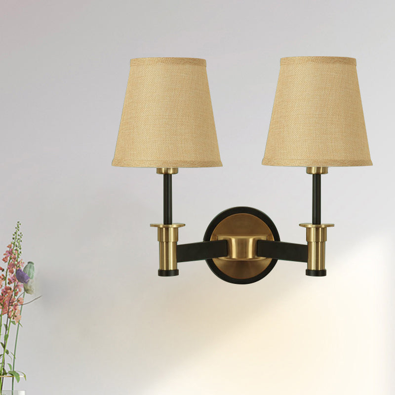 Fabric White/Beige Wall Hanging Light Conical 2 Lights Countryside Wall Mounted Lighting