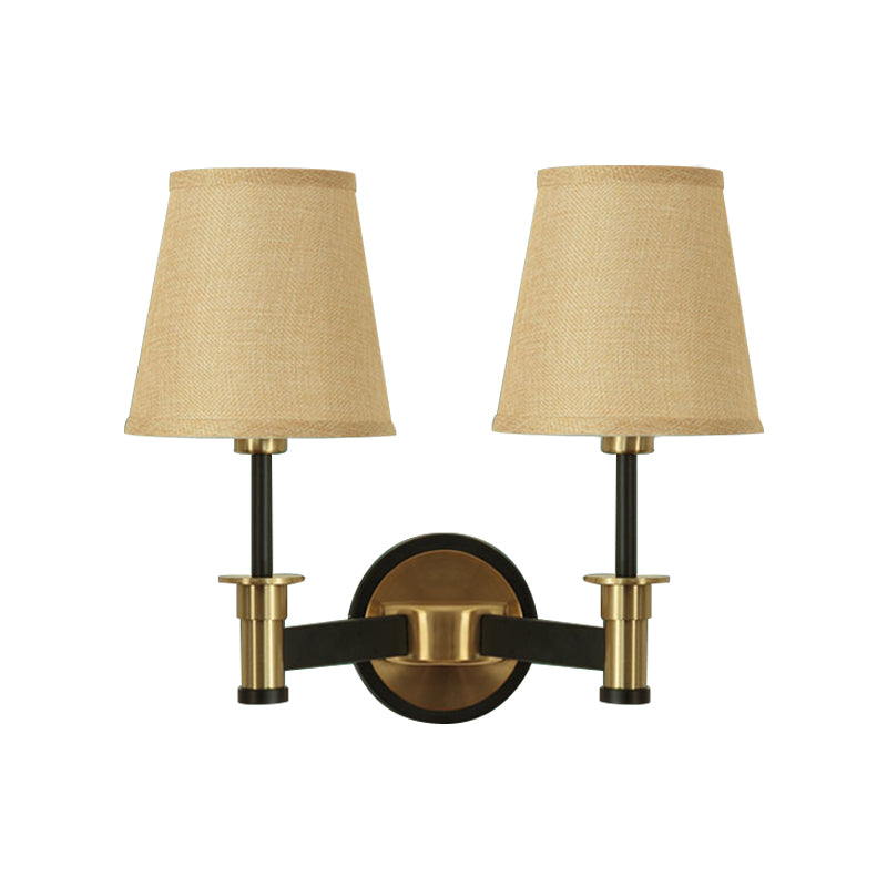 Fabric White/Beige Wall Hanging Light Conical 2 Lights Countryside Wall Mounted Lighting
