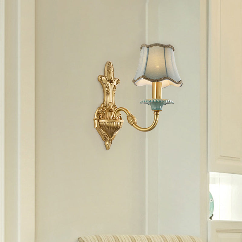 Brass Scalloped Wall Lighting Rustic Style Fabric 1/2 Lights Dining Room Wall Mount Light Fixture