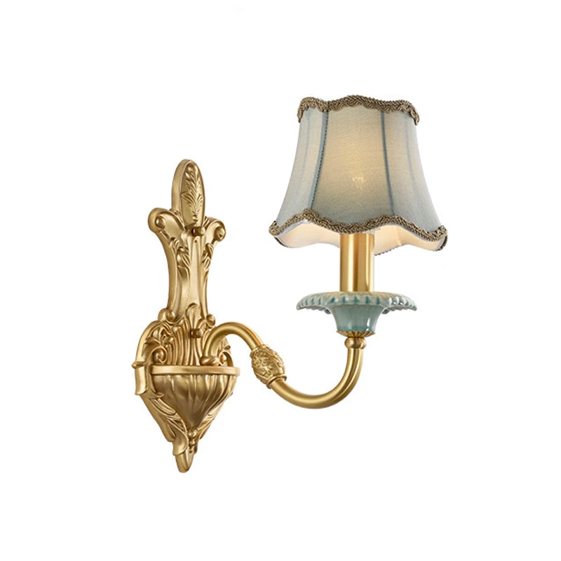 Brass Scalloped Wall Lighting Rustic Style Fabric 1/2 Lights Dining Room Wall Mount Light Fixture