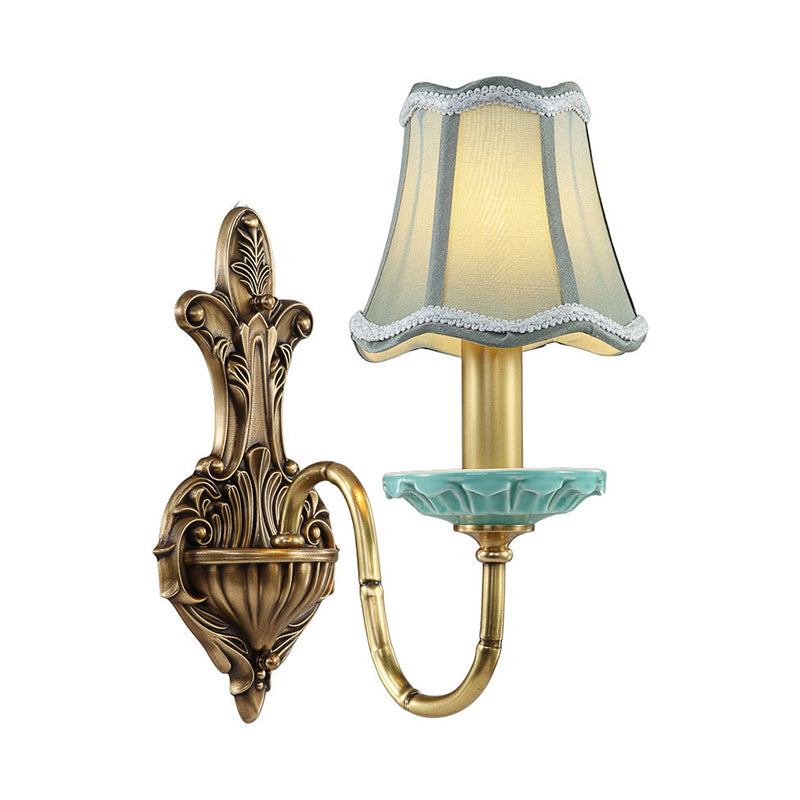 Scalloped Corridor Wall Sconce Rural Style Fabric 1/2-Light Brass Wall Lighting Ideas with Curved Arm