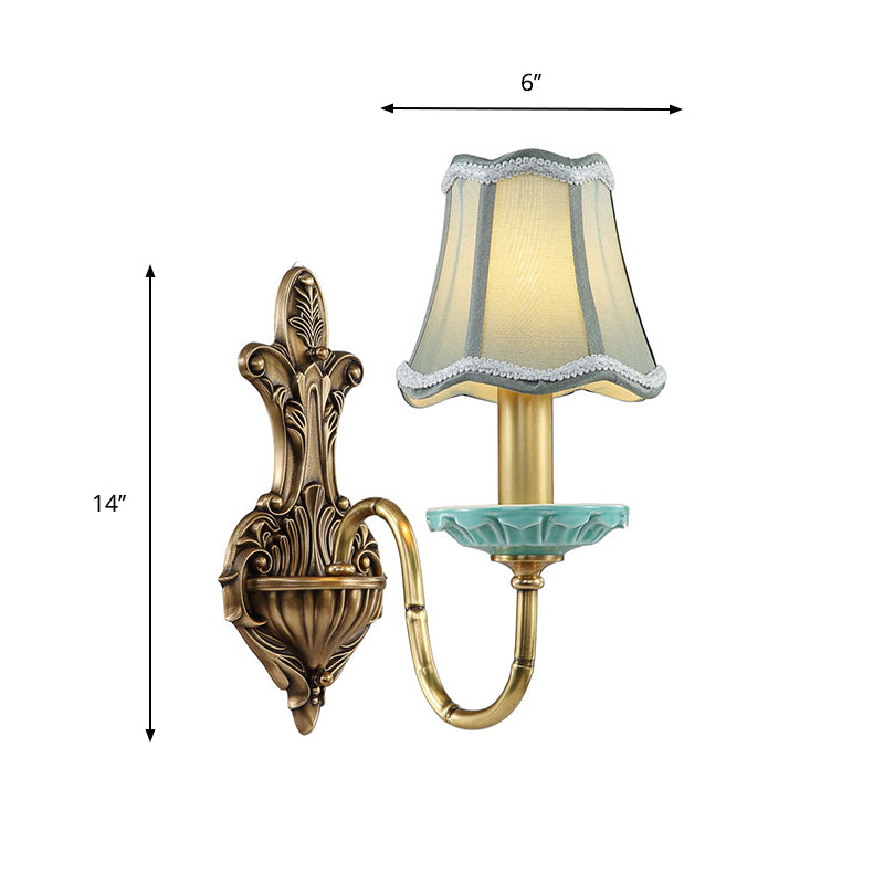 Scalloped Corridor Wall Sconce Rural Style Fabric 1/2-Light Brass Wall Lighting Ideas with Curved Arm