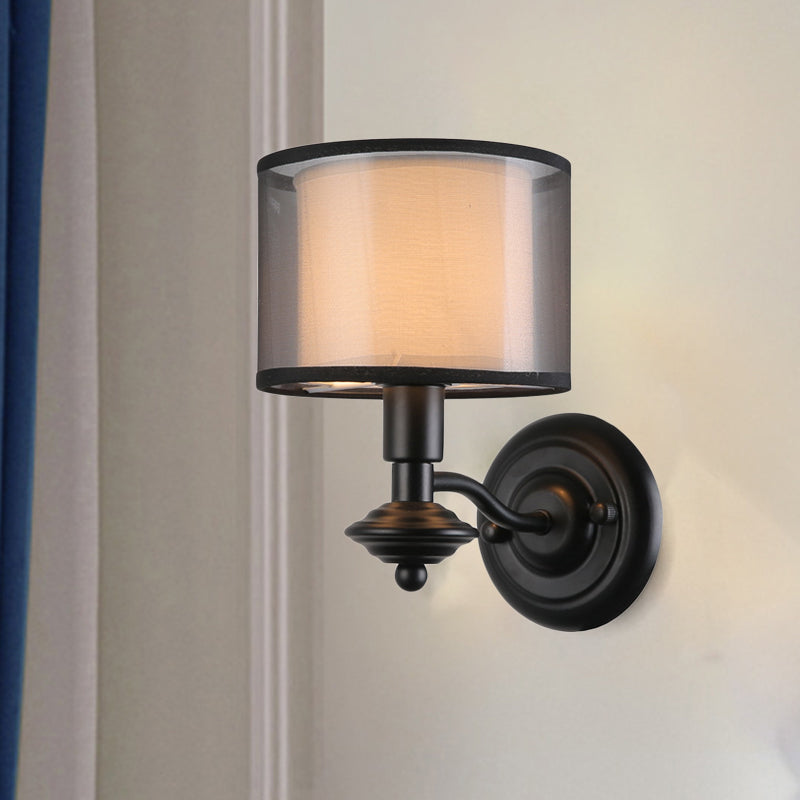 1 Glühbirnenwandbeleuchtungsideen Retro Black Double Drum Shade Korridor Leuchte Leuchte