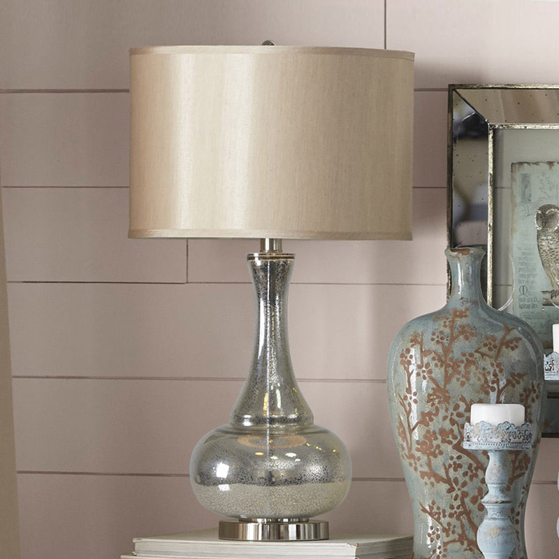 1-Bulb Night Lighting Countryside Vase Silver Crackle Glass Table Lamp with Round Shade