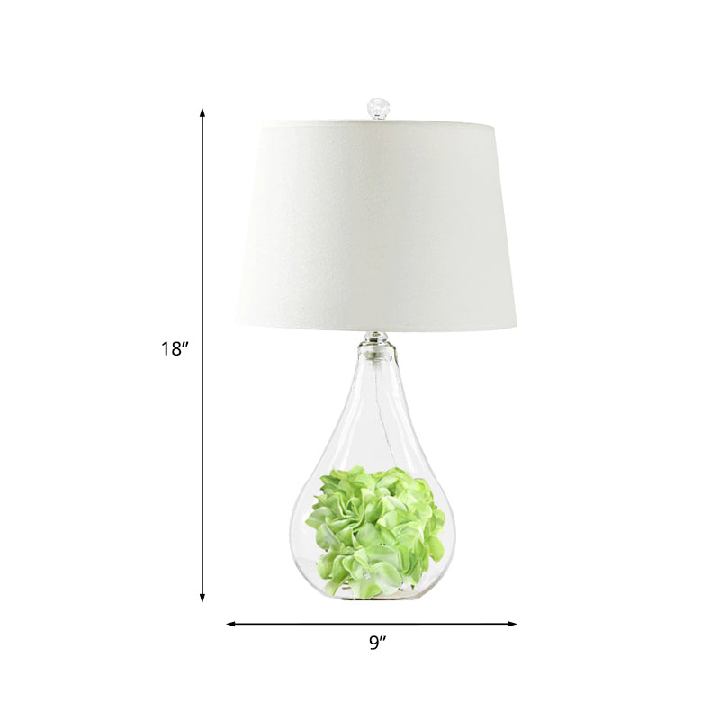 Bulbe en verre transparent Night Night Light Country 1 Lampe de table en tissu de chambre claire avec déco de plante verte