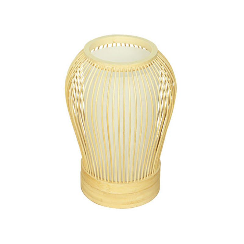Lámpara de escritorio pequeña con forma de gota blanca, iluminación japonesa de 1 bombilla, con pantalla de bambú para mesita de noche