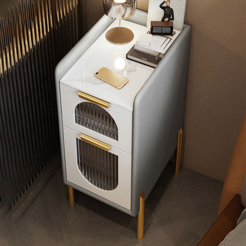 Mid Century Modern Stone Bedside Cabinet with 2 Drawers for Bedroom