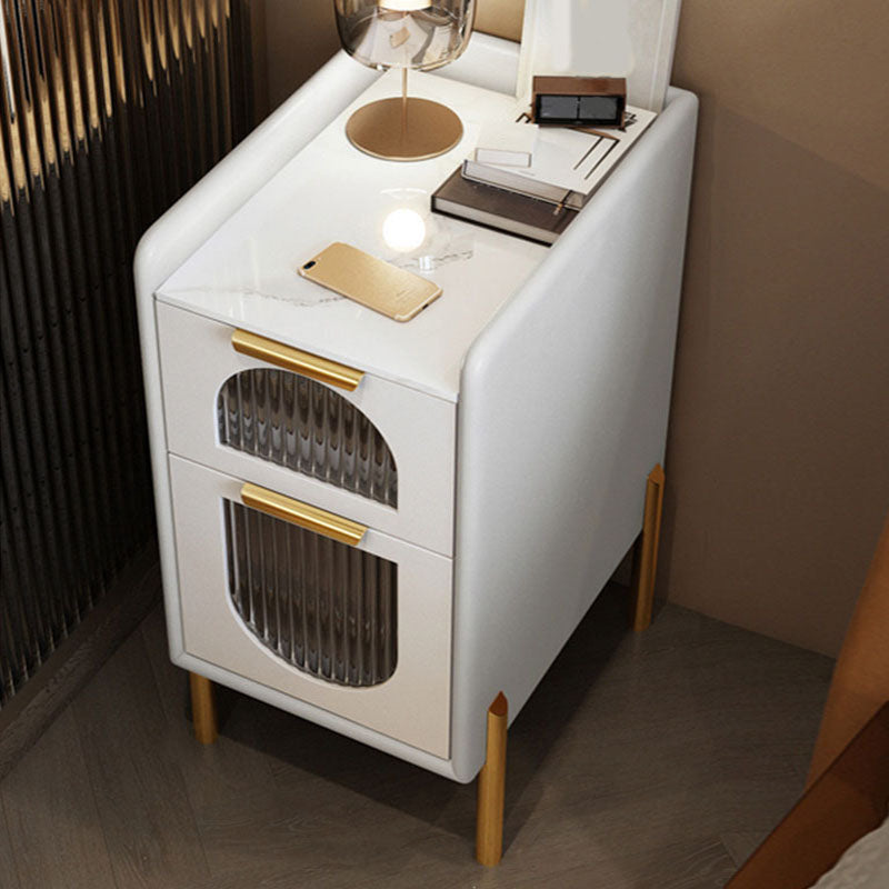 Mid Century Modern Stone Bedside Cabinet with 2 Drawers for Bedroom